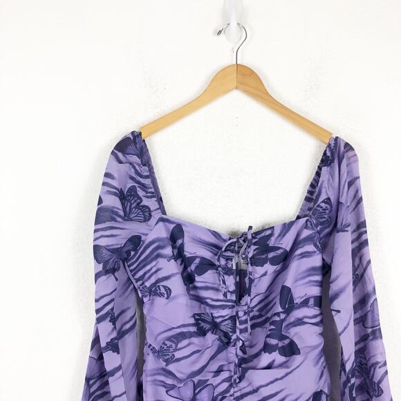 NWT ASOS Design Keyhole Purple Butterfly Print Mini Dress Size 10 Buttons Y2K - Picture 4 of 12